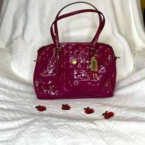 NEW W/TAGS***Coach Peyton Op Art Embossed Patent Satchel in PASSION BERRY